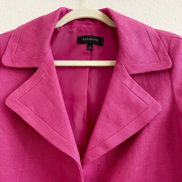 Talbots -Sz 2 Hot Pink Fab Jackie Linen 2 Button Swing  Jacket Blazer Linen Coat - Picture 5 of 12